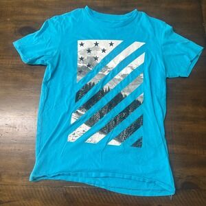 Free State Mens Turquoise Blue Mountain Flag Graphic T-Shirt XS Short Sleeve